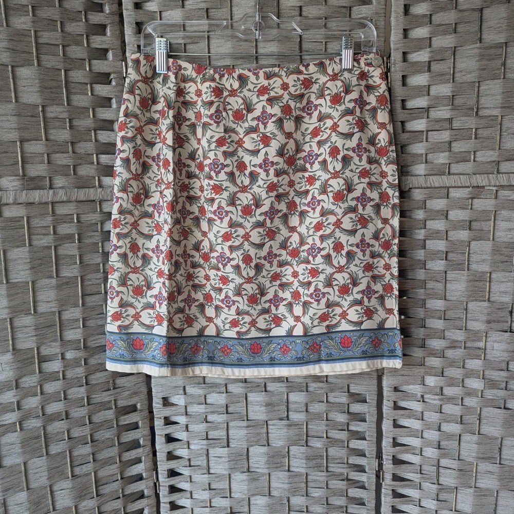 Vtg Wrap Mini Skirt Cream Floral Print Women Sz 10 Cottagecore‎ Boho Preppy EUC